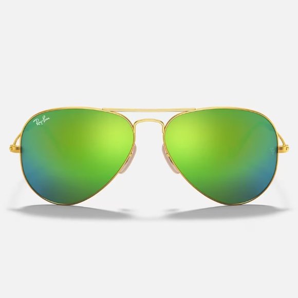 Ray-Ban AVIATOR FLASH LENS Mirrored Green SUNGLASSES Unisex - Picture 1 of 10